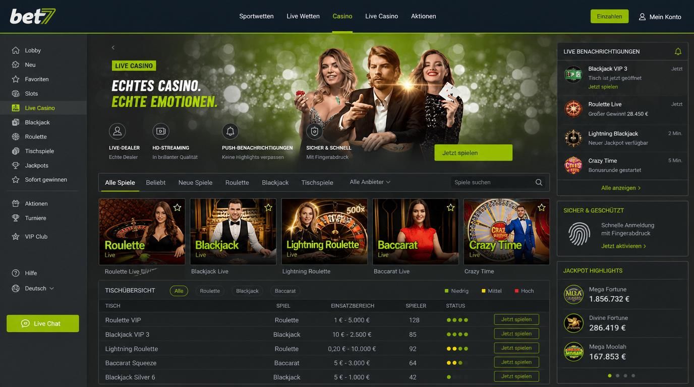 Live-Dealer, Streaming, Fingerabdruck-Symbol, Push-Benachrichtigung Pop-up.