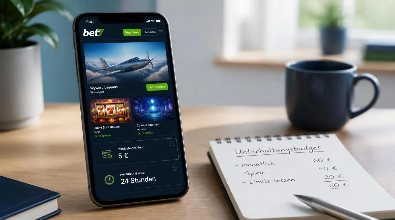 Casino-Oberfläche auf einem Smartphone mit 5 € Mindesteinzahlung und einer Auszahlung innerhalb von 24 Stunden